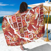Hawaii Japanese Culture Red Sarong Spring Cranes Aloha Pattern