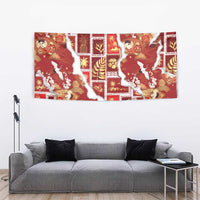 Hawaii Japanese Culture Red Tapestry Spring Cranes Aloha Pattern