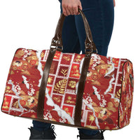 Hawaii Japanese Culture Red Travel Bag Spring Cranes Aloha Pattern