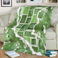 Hawaii Japanese Culture Sage Green Blanket Spring Cranes Aloha Pattern