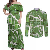 Hawaii Japanese Culture Sage Green Couples Matching Off Shoulder Maxi Dress and Long Sleeve Button Shirt Spring Cranes Aloha Pattern LT01 Sage - Polynesian Pride