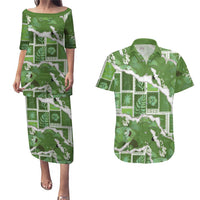Hawaii Japanese Culture Sage Green Couples Matching Puletasi and Hawaiian Shirt Spring Cranes Aloha Pattern