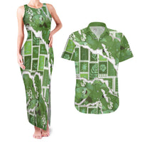 Hawaii Japanese Culture Sage Green Couples Matching Tank Maxi Dress and Hawaiian Shirt Spring Cranes Aloha Pattern