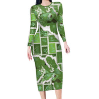 Hawaii Japanese Culture Sage Green Family Matching Long Sleeve Bodycon Dress and Hawaiian Shirt Spring Cranes Aloha Pattern