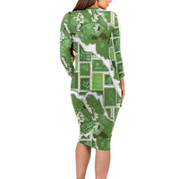 Hawaii Japanese Culture Sage Green Family Matching Long Sleeve Bodycon Dress and Hawaiian Shirt Spring Cranes Aloha Pattern