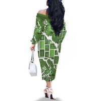 Hawaii Japanese Culture Sage Green Family Matching Off The Shoulder Long Sleeve Dress and Hawaiian Shirt Spring Cranes Aloha Pattern