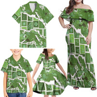 Hawaii Japanese Culture Sage Green Family Matching Off Shoulder Maxi Dress and Hawaiian Shirt Spring Cranes Aloha Pattern