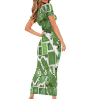 Hawaii Japanese Culture Sage Green Family Matching Short Sleeve Bodycon Dress and Hawaiian Shirt Spring Cranes Aloha Pattern