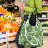Hawaii Japanese Culture Sage Green Grocery Bag Spring Cranes Aloha Pattern