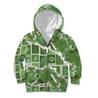 Hawaii Japanese Culture Sage Green Kid Hoodie Spring Cranes Aloha Pattern LT01 Zip Hoodie Sage - Polynesian Pride
