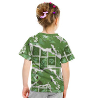 Hawaii Japanese Culture Sage Green Kid T Shirt Spring Cranes Aloha Pattern