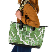 Hawaii Japanese Culture Sage Green Leather Tote Bag Spring Cranes Aloha Pattern