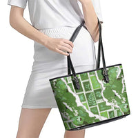 Hawaii Japanese Culture Sage Green Leather Tote Bag Spring Cranes Aloha Pattern