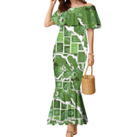 Hawaii Japanese Culture Sage Green Mermaid Dress Spring Cranes Aloha Pattern