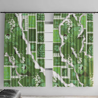 Hawaii Japanese Culture Sage Green Window Curtain Spring Cranes Aloha Pattern