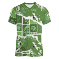 Hawaii Japanese Culture Sage Green Women V-Neck T-Shirt Spring Cranes Aloha Pattern LT01 Female Sage - Polynesian Pride