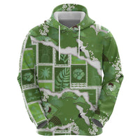 Hawaii Japanese Culture Sage Green Zip Hoodie Spring Cranes Aloha Pattern