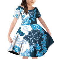 Blue Hibiscus Plumeria Floral Family Matching Off Shoulder Short Dress and Hawaiian Shirt - Polynesian Pride