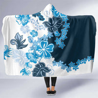 Blue Hibiscus Plumeria Floral Hooded Blanket LT01 One Size Blue - Polynesian Pride