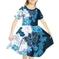 Blue Hibiscus Plumeria Floral Kid Short Sleeve Dress LT01 - Polynesian Pride