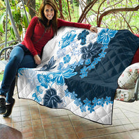 Blue Hibiscus Plumeria Floral Quilt - Polynesian Pride