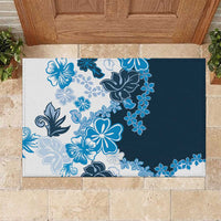 Blue Hibiscus Plumeria Floral Rubber Doormat LT01 Blue - Polynesian Pride