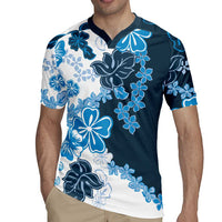 Blue Hibiscus Plumeria Floral Rugby Jersey - Polynesian Pride