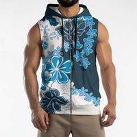 Blue Hibiscus Plumeria Floral Sleeveless Zip Hoodie - Polynesian Pride