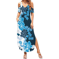 Blue Hibiscus Plumeria Floral Summer Maxi Dress - Polynesian Pride