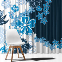 Blue Hibiscus Plumeria Floral Window Curtain - Polynesian Pride