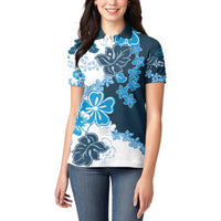 Blue Hibiscus Plumeria Floral Women Polo Shirt - Polynesian Pride
