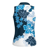 Blue Hibiscus Plumeria Floral Women Sleeveless Polo Shirt - Polynesian Pride