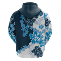 Blue Hibiscus Plumeria Floral Zip Hoodie - Polynesian Pride