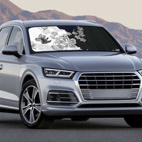 Gray Scale Hibiscus Plumeria Floral Auto Sun Shade - Polynesian Pride