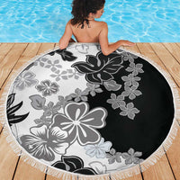 Gray Scale Hibiscus Plumeria Floral Beach Blanket - Polynesian Pride