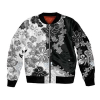 Gray Scale Hibiscus Plumeria Floral Bomber Jacket - Polynesian Pride