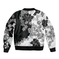 Gray Scale Hibiscus Plumeria Floral Bomber Jacket - Polynesian Pride