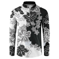 Gray Scale Hibiscus Plumeria Floral Button Sweatshirt LT01 Black - Polynesian Pride