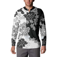 Gray Scale Hibiscus Plumeria Floral Button Sweatshirt LT01 - Polynesian Pride