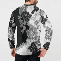 Gray Scale Hibiscus Plumeria Floral Button Sweatshirt LT01 - Polynesian Pride