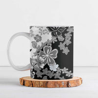 Gray Scale Hibiscus Plumeria Floral Ceramic Mug - Polynesian Pride