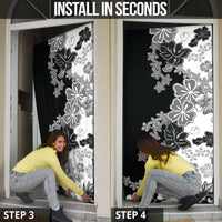 Gray Scale Hibiscus Plumeria Floral Door Cover - Polynesian Pride