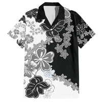 Gray Scale Hibiscus Plumeria Floral Family Matching Long Sleeve Bodycon Dress and Hawaiian Shirt - Polynesian Pride