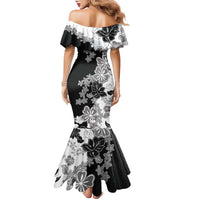 Gray Scale Hibiscus Plumeria Floral Family Matching Mermaid Dress and Hawaiian Shirt - Polynesian Pride