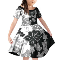 Gray Scale Hibiscus Plumeria Floral Family Matching Off Shoulder Short Dress and Hawaiian Shirt - Polynesian Pride