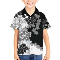 Gray Scale Hibiscus Plumeria Floral Family Matching Off Shoulder Short Dress and Hawaiian Shirt - Polynesian Pride