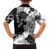 Gray Scale Hibiscus Plumeria Floral Family Matching Tank Maxi Dress and Hawaiian Shirt - Polynesian Pride