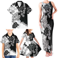 Gray Scale Hibiscus Plumeria Floral Family Matching Tank Maxi Dress and Hawaiian Shirt - Polynesian Pride