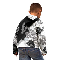 Gray Scale Hibiscus Plumeria Floral Kid Hoodie LT01 - Polynesian Pride