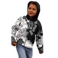Gray Scale Hibiscus Plumeria Floral Kid Hoodie LT01 - Polynesian Pride